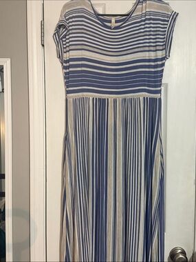 Striped blue and tan Maxi Dress
